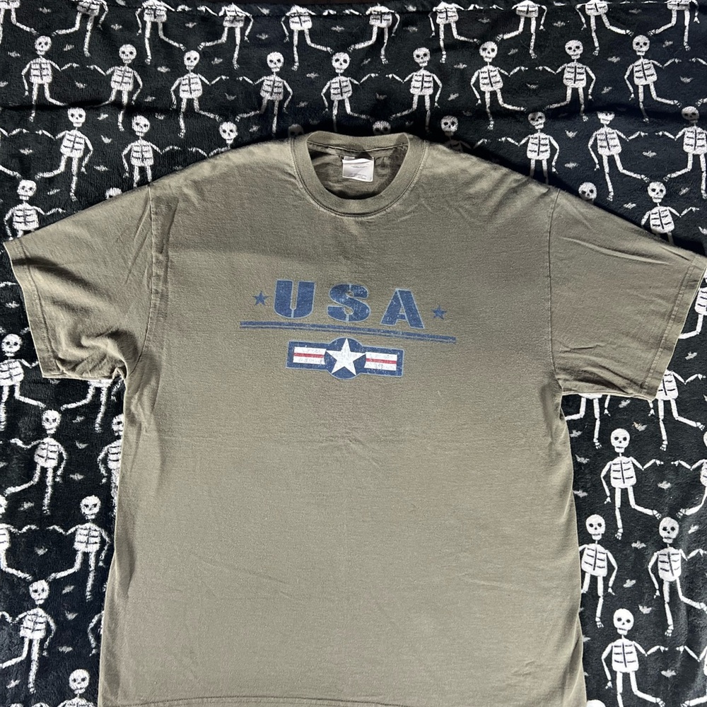Vintage Hanes USA Graphic Men's T-Shirt - Olive